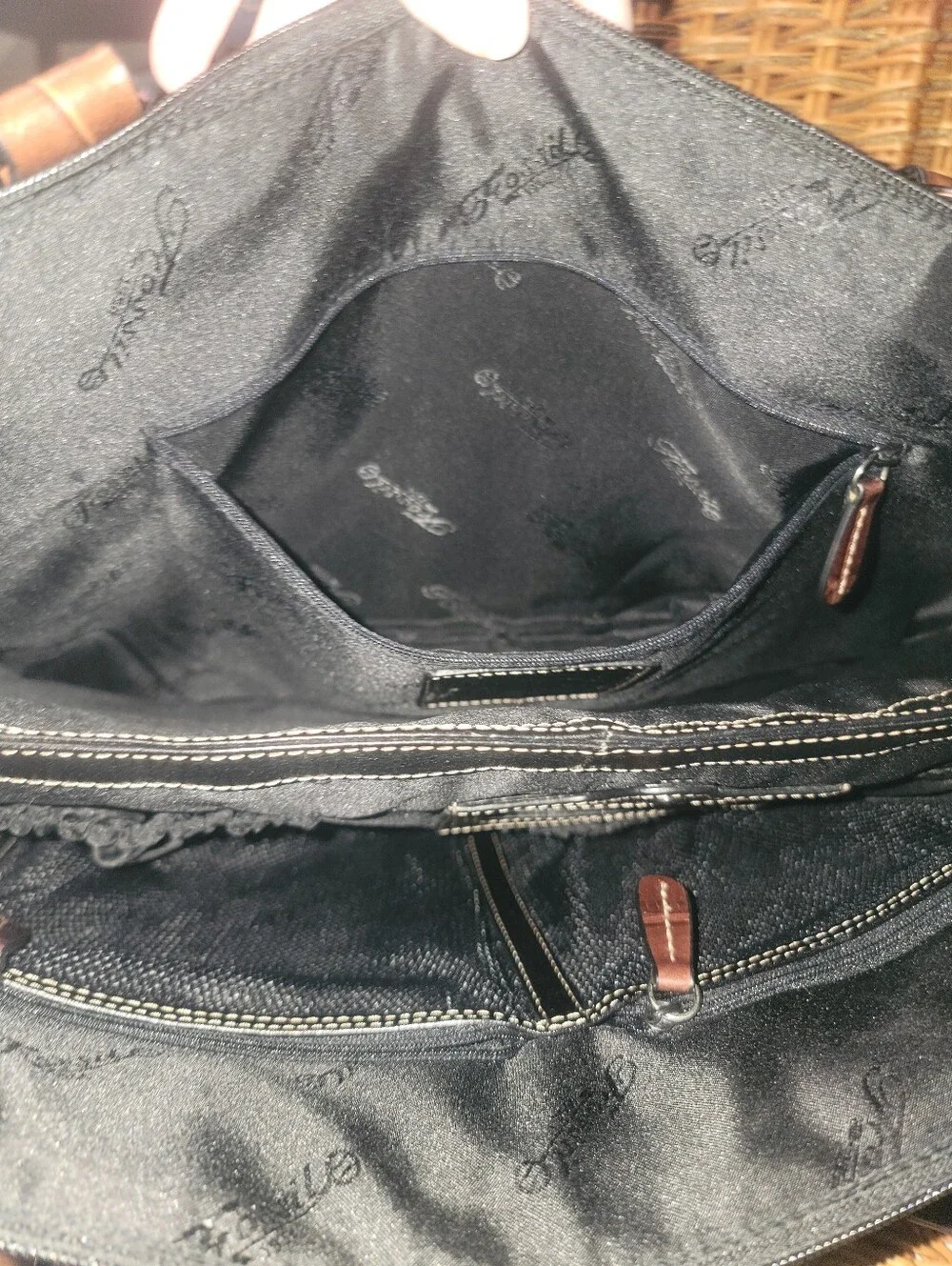 Fossil Black Brown Leather Handbag Computer Briefcase Croc Satchel W/ Key